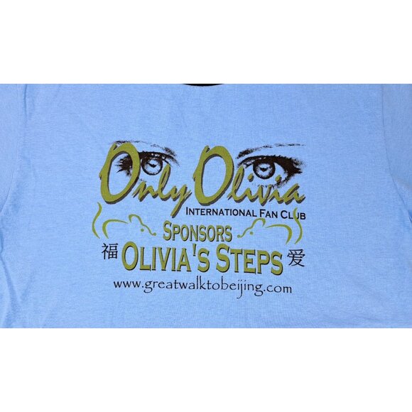 Vintage Only Olivia Newton-John Fan Club Wall China T Shirt Blue Ringer Medium - Picture 3 of 5
